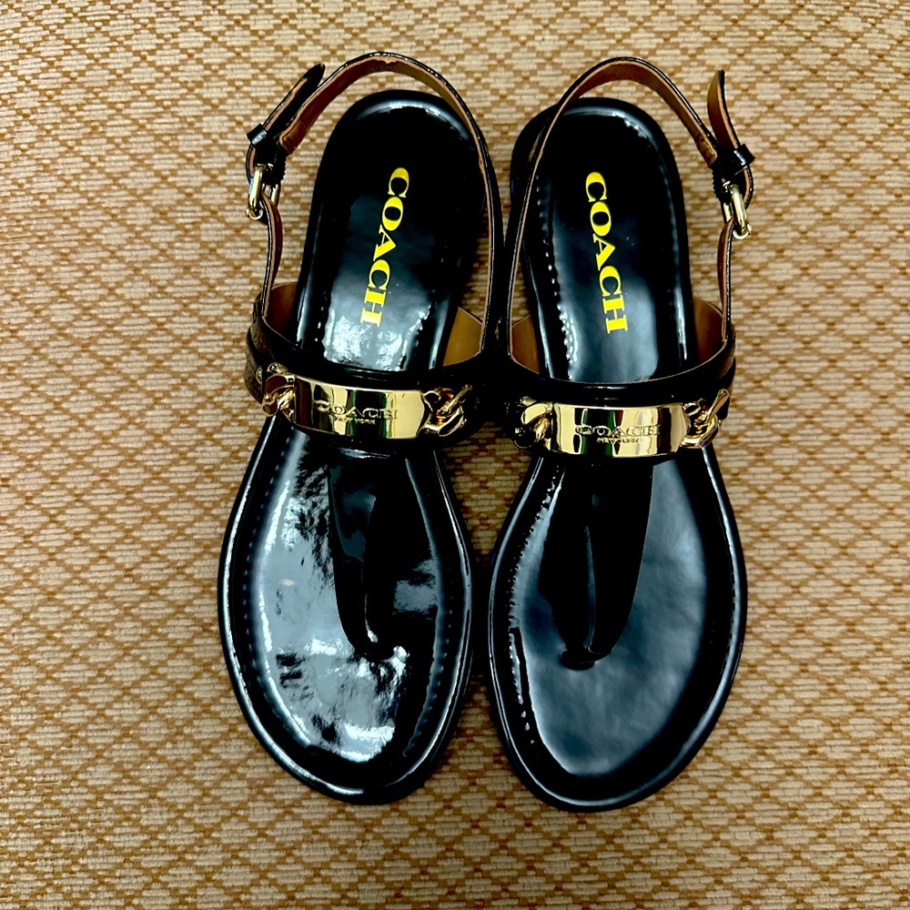 NWT Coach black patent leather sandals size 6